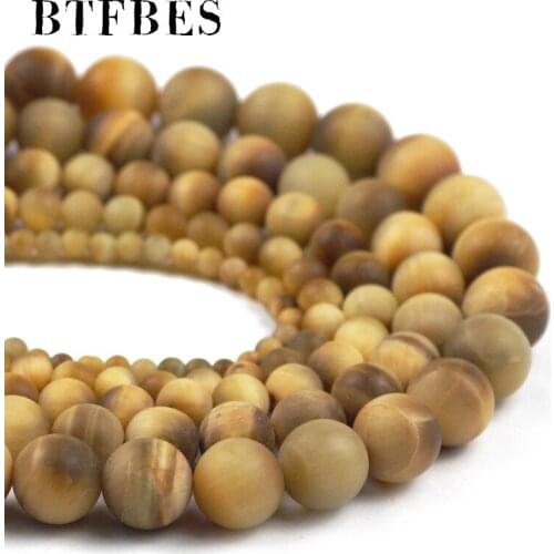 BTFBES Natural Stone Beads Dull Polish Matte Gold Tiger Eye Stone Beads For Jewelry Making DIY Bracelet Ear Studs 4/6/8/10/12mm