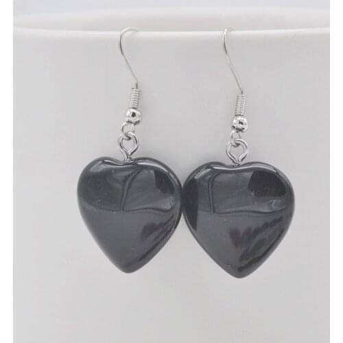 Black Carnelian Stone Heart GEM Earrings Jewelry For Woman Gift T277