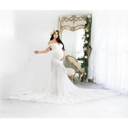 Long Shoulderless Maternity Dresses For Photo Shoot Sexy Fancy Pregnancy Dress Chiffon Pregnant Women Maxi Gown Photography Prop