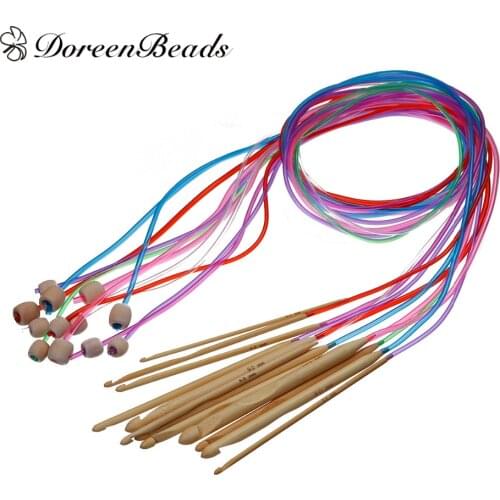 DoreenBeads Natural Bamboo Flexible Afghan Tunisian Carpet Crochet Hooks Needles At Random 130cm long, 1 Set (12 PCs/Set)