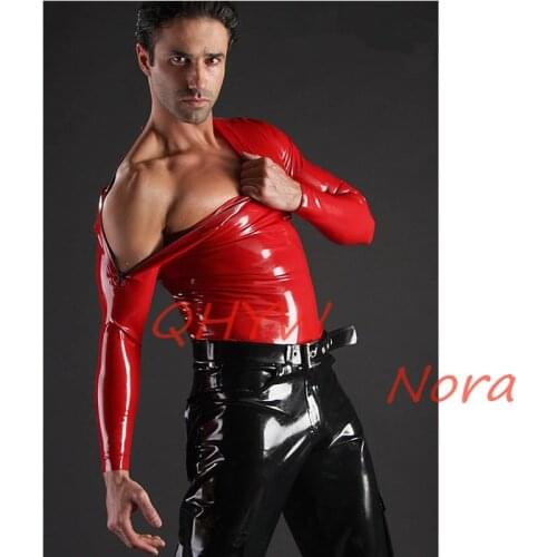 Hot Sale Fashion Double Shoulder Latex Unisex Red Short Slevees Top 0.4mm Rubber Size XXS-XXL