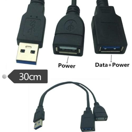 LBSC USB 3.0 Male to Dual USB Female Extra Power Data Y Extension Cable for 2.5" Mobile Hard Disk 0.3m