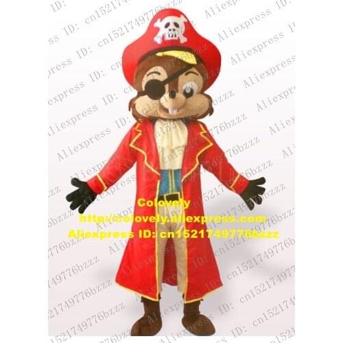 Red Pirate Squirrel Mascot Costume Mascotte With Long Dust Coat Party Outfit Suit Fancy Dres Adult Size No.103 Free Shipping