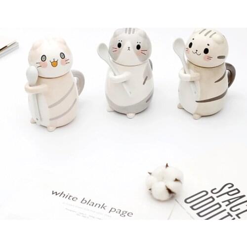 Cute Creative Mugs Japanese Style Simple Cartoon Hand-painted Cat Ceramic Cups Breakfast Milk Coffee Cup Ceramic Mug With Lid