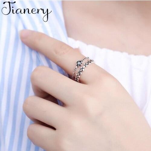 Fashion Rings For Women Obsidian Leaf Double Layer Thai Silver Color Opening Index Finger Ring