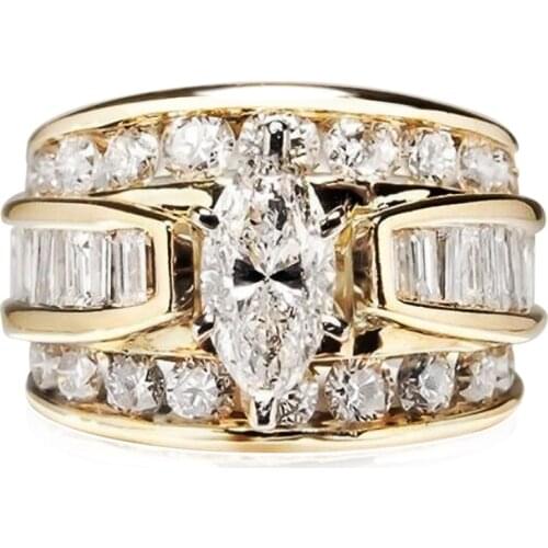 Huitan Trendy Luxury Queen Style Marquise Punk Rings Factory Wholesale Accessories Rings For Women Micro Paved Golden Color Ring