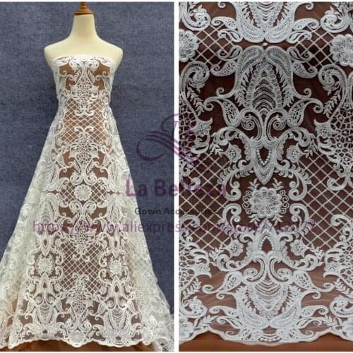 La Belleza New heavy Off white sequins cord wedding dress lace fabric 51" width 1 yard SNGX1801