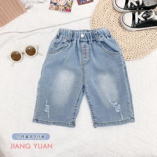 2 3 4 5 6 7 Years Toddler Kids Shorts Summer New Baby Boys Casual Korean Denim Shorts Fashion Broken Hole Shorts for Boys Pants