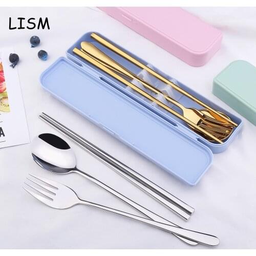 Korean 304 Stainless Steel Chopsticks Spoon Fork Set Long Handle Non-Slip Chopsticks Dessert Spoons Tableware Set With Gift Box