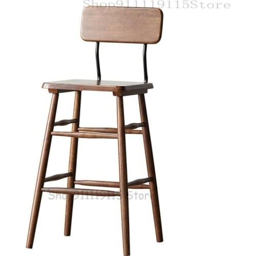 Nordic Solid Wood Light Luxury Back Bar Chair Modern Simple Family Restaurant High Stool