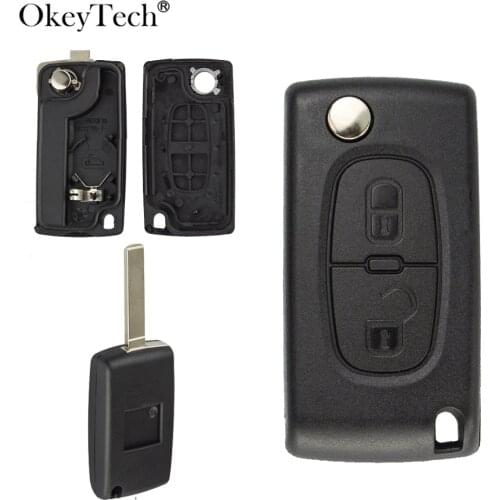 OkeyTech Flip Folding 2 Button Remote Car Key Shell Case Cover For Peugeot 107 207 307 307S 308 407 607 Uncut Blade Battery Clip
