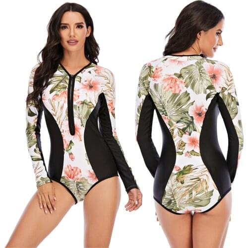 One Piece Surfing Swimwear Women Rashguard Long Sleeve Swimsuit 2020 Sports Bodysuit Swim Suits Plus Size Monokini S-XXL