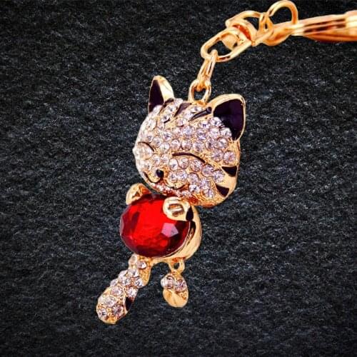 Rhinestone-Crystal Cute Kitty Cat Keychain Ladies Bag Accessories Metal Inlaid Pendant Key Chain Keyring Gift