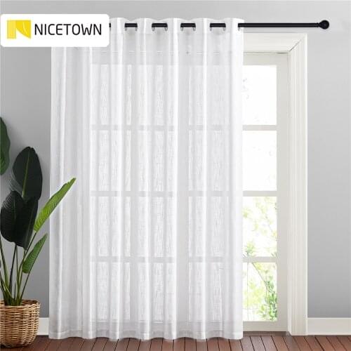 NICETOWN Extra Wide Faux Linen Sheer Curtain Vertical Semi Sheer Privacy with Light Filter Drape for Patio Porch Decor