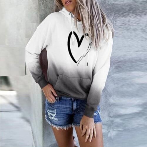 Lady Fashion Hoodie Long Sleeve Graphic Hoodies Vintage Sweatshirt Oversized Harajuku Gradient Heart Print Patchwork Hooded Tops