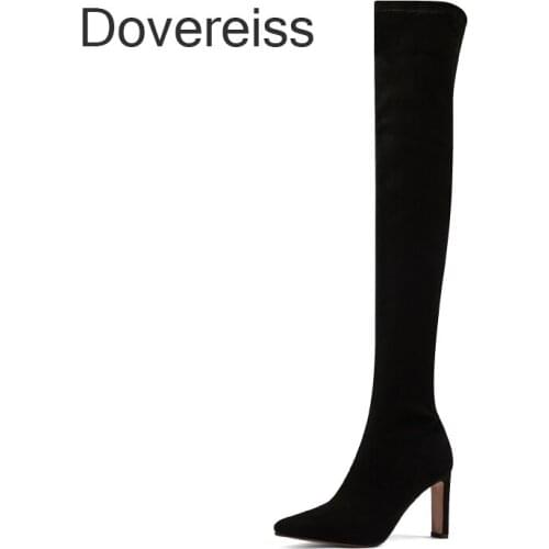 Winter Women New Fashion Sexy Pure Color Genuine Leather Consice Shoes Apricot Zipper Chunky Heels Over The Knee Boots 42 46