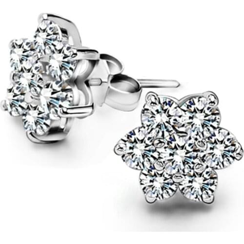 ModaOne 925 Sterling Silver Zircon Snowflake Flower Stud Earrings For Women brincos Gift Boucle d'oreille oorbellen