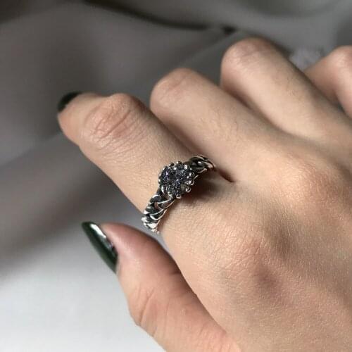 925 Sterling Silver Curb Chain Solitaire Diamond Ring For Bridal Wedding Engagement Jewelry Women White Zircon Open Rings