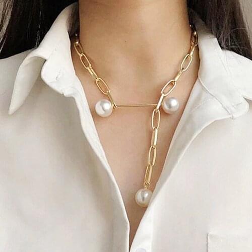 Fashion line necklace simple hollow rectangular chain adjustable pearl womens necklace clavicle chain retro jewelry accessories