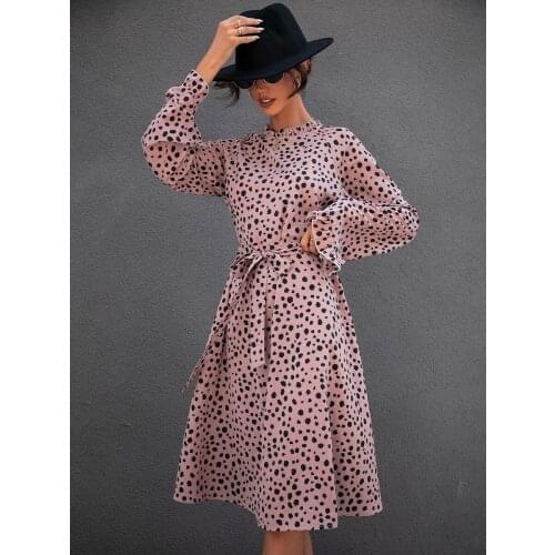 Women Autumn Print A-Line Dresses Robe Femme Patchwork Bandage Ruffle Long Sleeve Slim Dress For Woman Clothing Vestido De Mujer