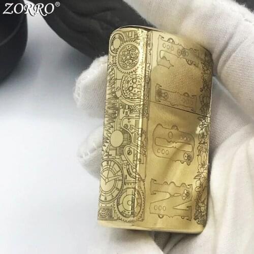 Zorro Kerosene Lighter Windproof Brass Pure Copper Carving Lion Pattern Gasoline Oil Lighter Men Gift Smoking Tool