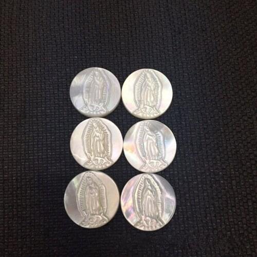 10pcs/lot 14mm Round Virgin of Guadalupe Natural Mother of Pearl Shell Beads Madre Perla Wholesale DIY Jewelry