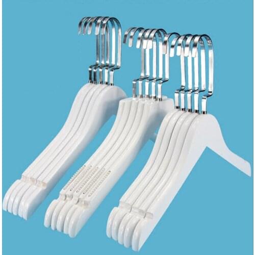 10pcs/lot 40cm /44cm Adult white solid wood hangers childrens hanger and trousers clips