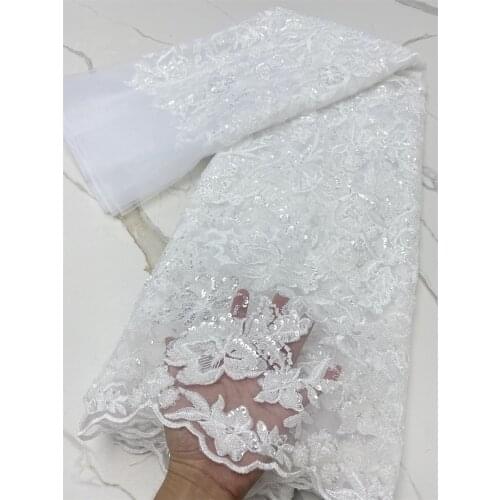 2021 African Sequins Lace Fabric High Quaity Beaded Fabric Embroidery French Tulle Mesh Lace Fabric for Nigerian Party NI5386
