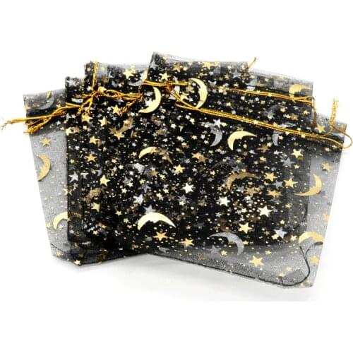 9*12cm delicate Gauze bag star-moon black bags special design organza package bronzed wedding gift candy jewelry jewelry package
