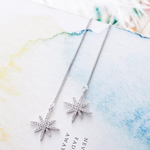 Tibetan sliver long star rhinestone Korean fashion hot sale luxury earrings pendants women fashion 2019 statement bridal