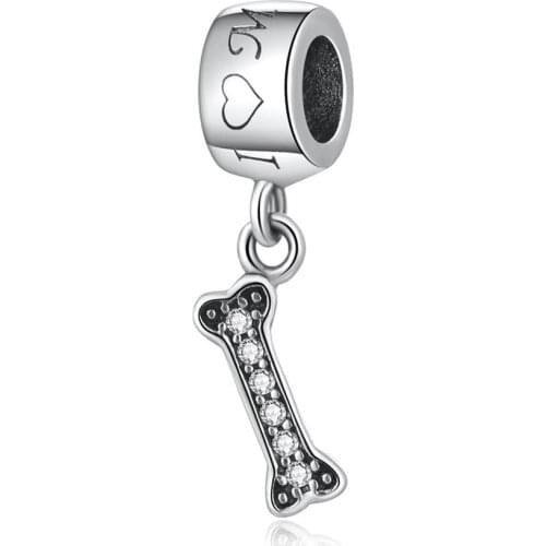 Authentic S925 Crystal I Love My Dog Bone Pendant Charms fit Lady Bracelet Bangle DIY Jewelry