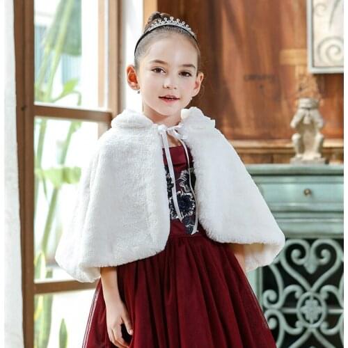 Girls Faux Fur Bolero Winter Wedding Cape Cover Up Stole Kids Prom Party Birthday Dress Cape Fur Coat Shrug For Girl Wrap Shawls