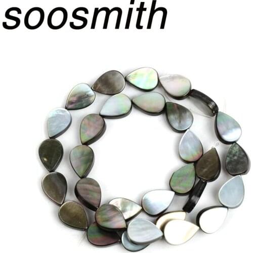 Soosmith Natural Black Shell Perles Beads Drops of Water Shape Loose Spacer Shell Beads For Jewerly Making Handmade Diy Craft