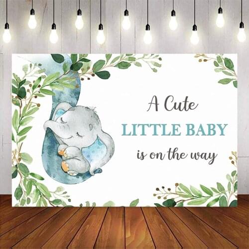 Little elephant backdrop cute elephant baby shower party decoration green leaves boy baby shower party background custom
