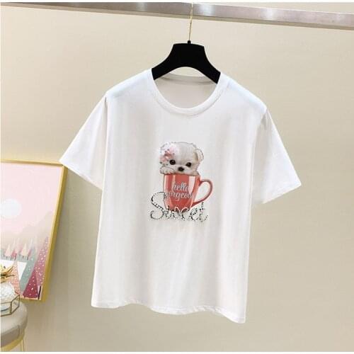 GGRIGHT 2021 Summer Short Sleeve T-shirts Women Casual Kawaii Beading Tees Black White Pink Tops Female Basic Tshirts Ladies