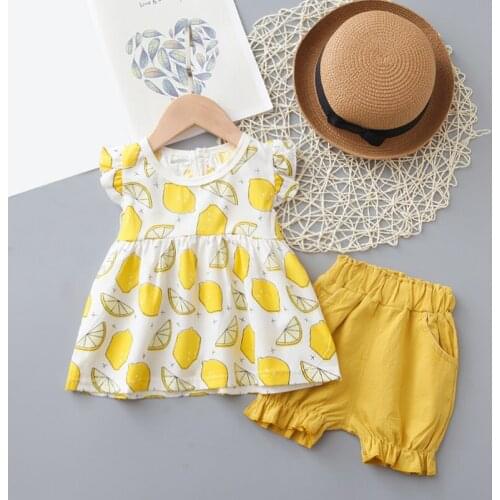 Two Piece Cotton Girls Clothing Sets Summer Sleeveless Vest Kids Fashion Sets Girls Clothing Casual Suit Fruit Printed Outfits