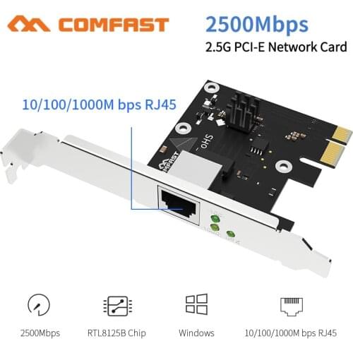 Gigabit 2500Mbps Gaming Network Card High Speed 10/100/1000Mbps RJ45 Ethernet Port 2.5Gbps Desktop PCI-E Adapter for Win7/8/10
