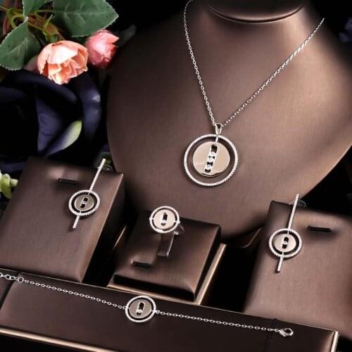 Janekelly 4pcs Bridal Zirconia Full Jewelry Sets For Women Party, Luxury Dubai Nigeria CZ Crystal Wedding Jewelry Sets