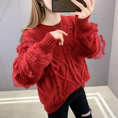 Room 194112 under 3 row 2 】 make pure color round collar twist lace pullovers [1001] 60