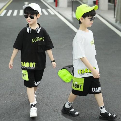 Summer Boys Clothes Set Childrens Casual Tracksuit Fashion Cotton T shirt + Pants Sports Suits Kids Clothing Outfits 8 12 Years