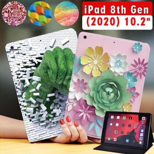Leather Pu Tablet Case for Apple Ipad 8 2020 8th Gen 10.2 Inch Tablet Stand Folio Drop Resistant Protective Case + Free Stylus