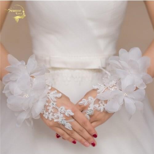 Red Beige Bridal Gloves Wedding Gloves Short Design Flower diamond Decoration Style Gloves G031
