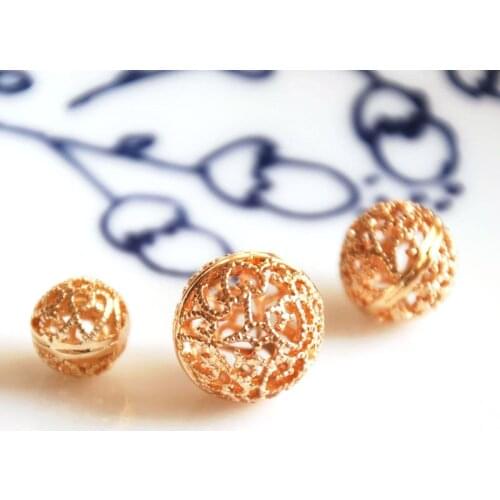 10 pcs/lot gold color round hollow balls DIY golden materials bracelet necklace earrings jewelry making craft handmade no fading