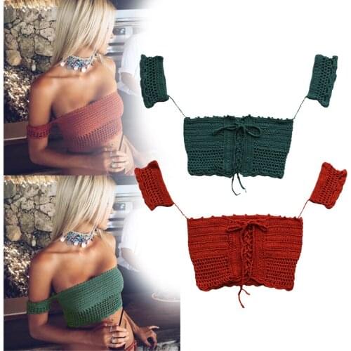 Crochet Bikini Beach Boho Knitted Women Lady Crop Top Swimwear Knit Swimsuit