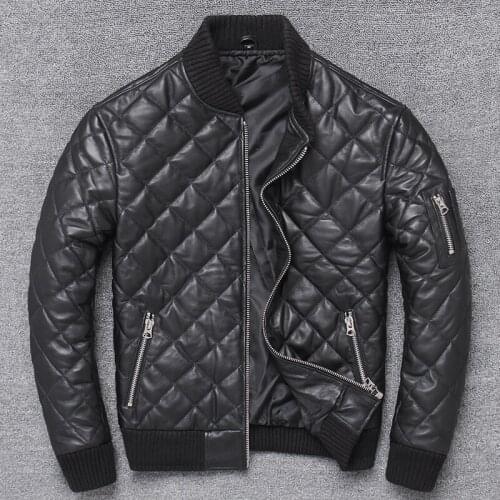 Genuine Leather Jacket Mens Sheepskin Baseball Uniform and Cotton Jacket Casual Warm Motorcycle Thick Coat