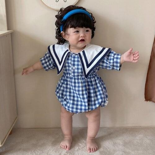 0-2Yrs Summer Kids Baby Girl Grid Rompers Newborn Infant Baby Girl Short Sleeve Rompers Baby Girl Clothes Rompers