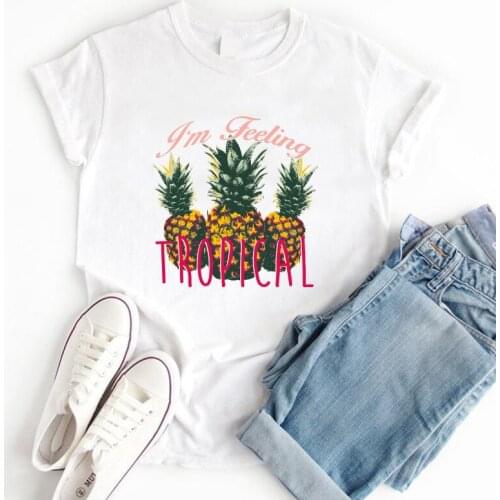 Summer tropical shirt for ladie Fruit Pineapp Print White Basic tops & tees womens tee shirts Cool Girl Vintage Style