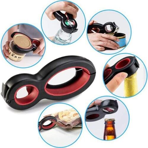 6 in 1 Multi Function Can Beer Bottle Opener All in One Caps Jar Gripper Lid Twist Off Kitchen Accessories Gadgets Home Tools