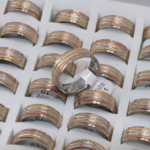 Wholesale 36 Pcs/lot Rose Gold Silver Scrub Stainless steel Rings Mens ring polished inside