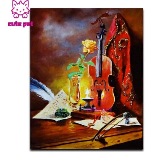 Diamond embroidery full square drill Guitar oil lamp and roses diamond painting set diy diamond mosaic Cross Stitch home decor